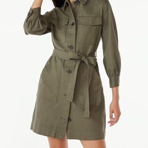 Army Green Utility Dress w/Tie Waist Above Knee-Fall Cargo Boots size M- Pockets